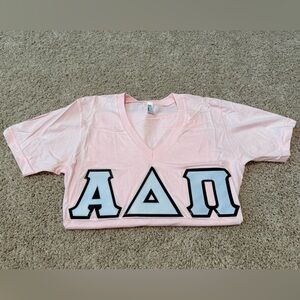 Pink ADPi V-Neck Shirt with Greek Letters